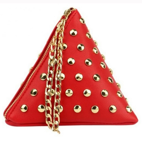 Handbags - NWT Red Triangle Leather Gold Metal Stud Wristlet
